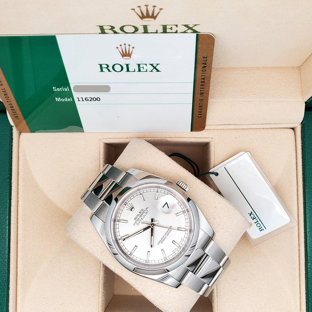 Rolex Datejust 36mm Silver Index Steel Jubilee Watch 116200 Box Papers