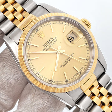 Rolex Datejust 36mm Champagne Index Yellow 2-tone Gold/Steel Jubilee Watch 16233