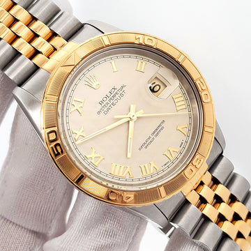 Rolex Datejust Turnograph 36mm 2-Tone Thunderbird Ivory Pyramid Roman Dial Watch 16263