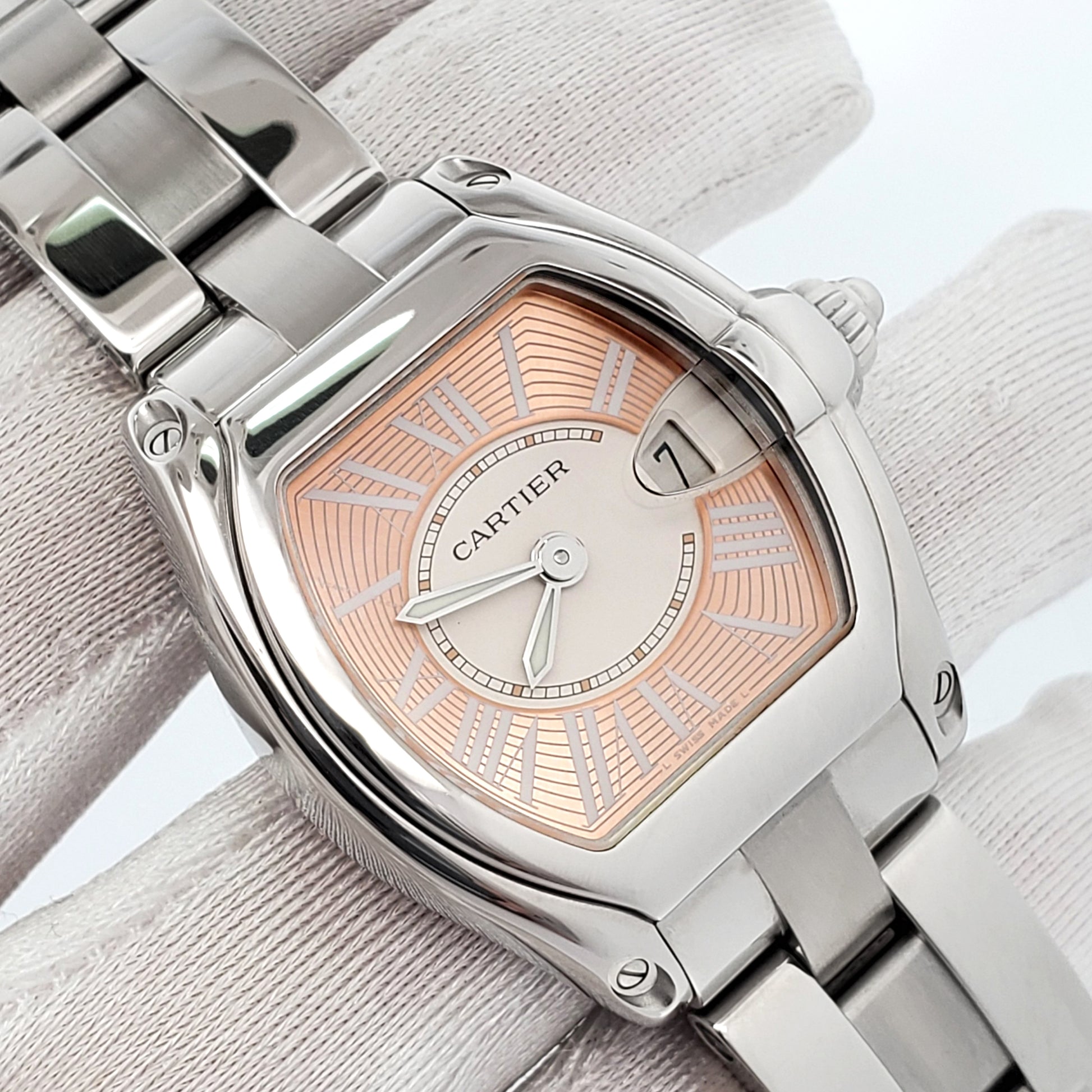 Cartier Roadster Coral Dial Limited Edition Steel Ladies Watch W62054V3 2675