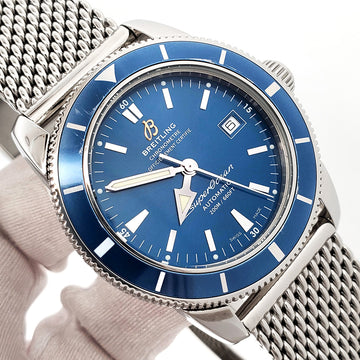 Breitling Superocean Heritage Blue Dial/Bezel 42mm Mesh Bracelet Watch A17321 Box Papers