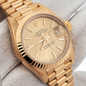 Rolex President Ladies 26mm Champagne Index Yellow Gold Watch 69178 Papers