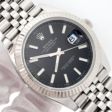 2021 Rolex Datejust 41 Black Index White Gold Fluted Bezel Steel Jubilee Watch 126334 Box Papers
