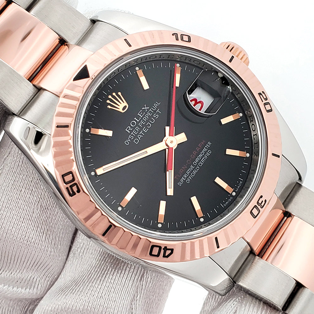 Rolex Datejust Turnograph 2-Tone Rose Gold/Steel Black Dial 36mm Oyster Watch 116261