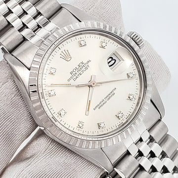 Vintage Rolex Datejust Factory Silver Diamond Dial 36mm Steel Jubilee Watch 16030