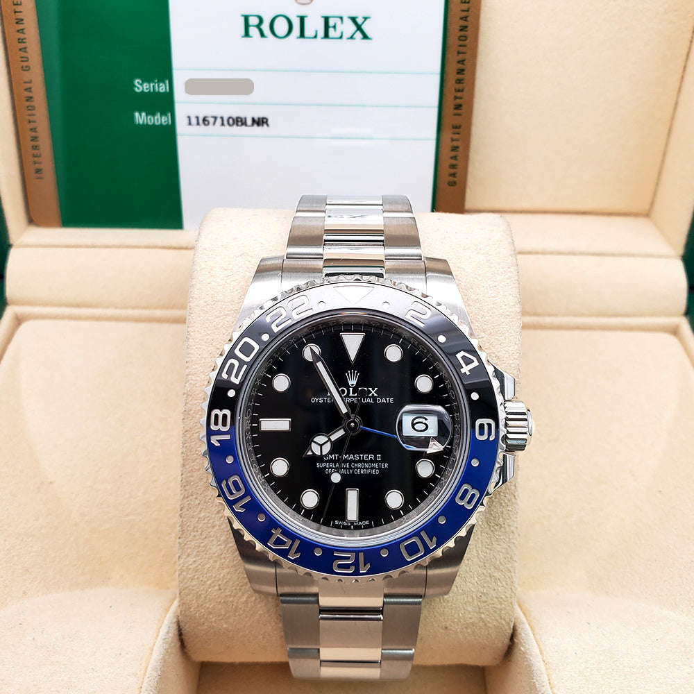 Rolex GMT-Master II 40mm "Batman" Blue/Black Ceramic Bezel Steel Oyster Watch 116710BLNR Box Papers