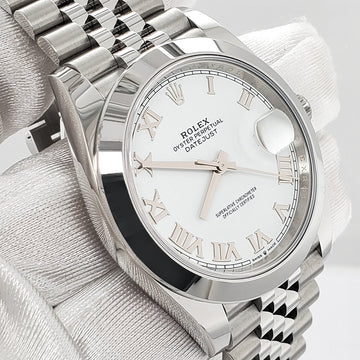 Rolex Datejust 41 126300 White Roman Dial Smooth Bezel Jubilee Watch 2022 Box Papers