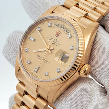 Rolex President Day-Date 36mm Factory Champagne Diamond Dial Yellow Gold Watch 18038