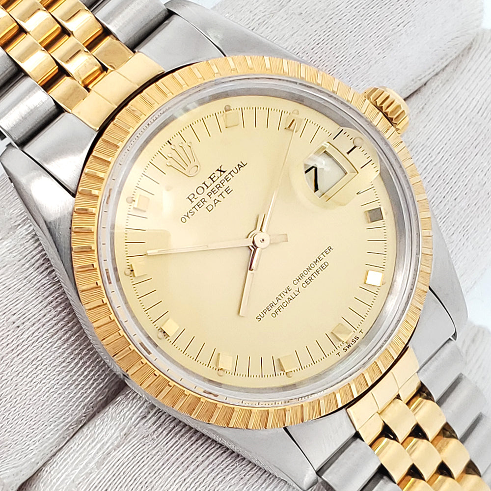 Rolex Date 34mm 15053 Champagne Index 2-tone Yellow Gold/Steel Jubilee Watch