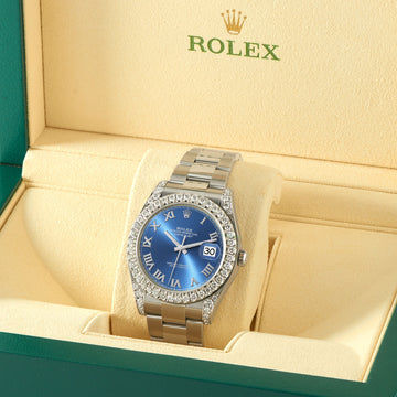 Rolex Datejust 41 126300 4.4CT Diamond Bezel/Lugs/Blue Roman Steel Watch Box Papers