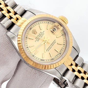 Rolex Datejust 2-tone Yellow Gold/Steel Champagne Index Jubilee 26mm Watch 69173 Papers