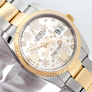 Rolex Datejust 2-Tone 36mm Floral Yellow Gold/Steel Oyster Watch 116233 Box Papers