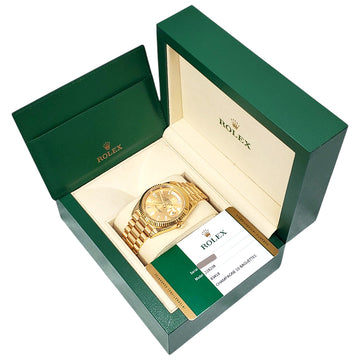Undated Rolex Day-Date 40mm President Yellow Gold Champagne Baguette Diamond Dial Watch 228238 Box Papers