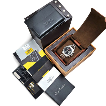 2016 Breitling Avenger II Chronograph Black Dial Steel 43mm Watch A13381 Box Papers