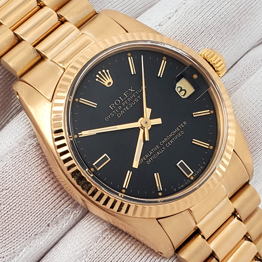 Rolex President Datejust 31mm Black Index Yellow Gold Vintage Watch 6827
