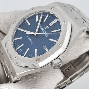 Unworn Audemars Piguet Royal Oak 41mm Blue Dial Steel Watch 15400ST Box Papers