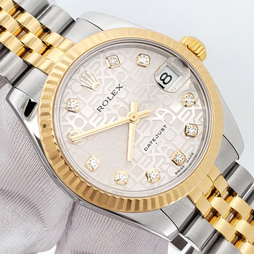 Rolex Datejust Factory Diamond Silver Jubilee Dial 2-tone Yellow Gold/Steel 31mm Watch 178273 Box Papers