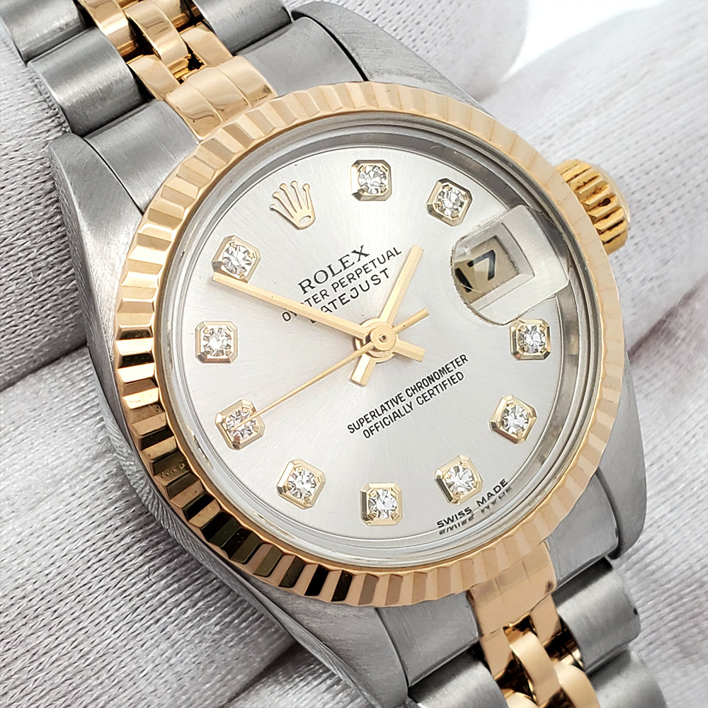 Rolex Datejust 26mm Factory Silver Diamond 2-Tone Yellow Gold/Steel Watch 79173