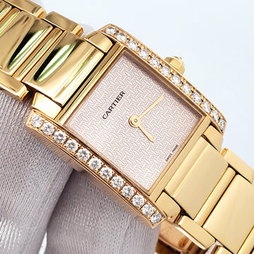 Cartier Tank Francaise Diamond 20mm Yellow Gold Light Rose Dial Ladies Small Watch 2385 WE1021R8