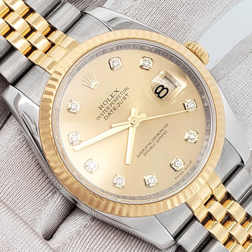 Rolex Datejust Factory Champagne Diamond Dial 2-tone Yellow Gold/Steel Jubilee 36mm Watch 116233