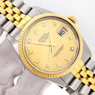 Rolex Datejust Factory Champagne Diamond Dial Gold/Steel 36mm Watch 16013