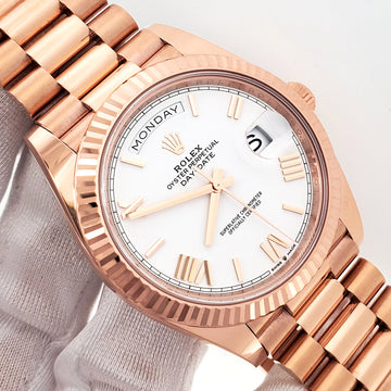 2023 Rolex Day-Date 40mm 228235 Rose Gold White Roman Dial Watch Box Papers