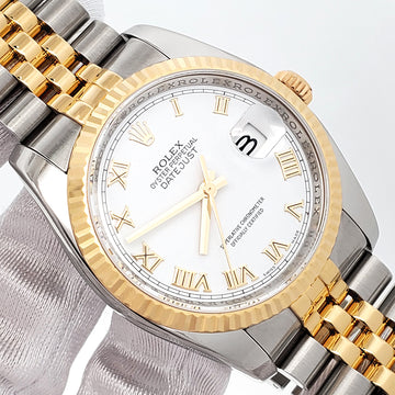 Rolex Datejust 36mm White Roman 2-Tone Yellow Gold/Steel Jubilee Watch 116233 Box Papers