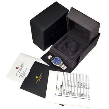 Rolex OysterDate Precision Steel Custom Blue Index Dial Vintage Watch 6694 Service Papers