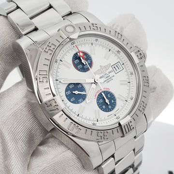 Breitling Avenger II Chronograph Limited Edition 43mm White Dial Stainless Steel Watch A13381 Box Papers