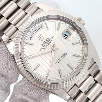 2017 Rolex President Day-Date Silver Stripe Motif Dial White Gold 40mm Watch 228239 Box Papers