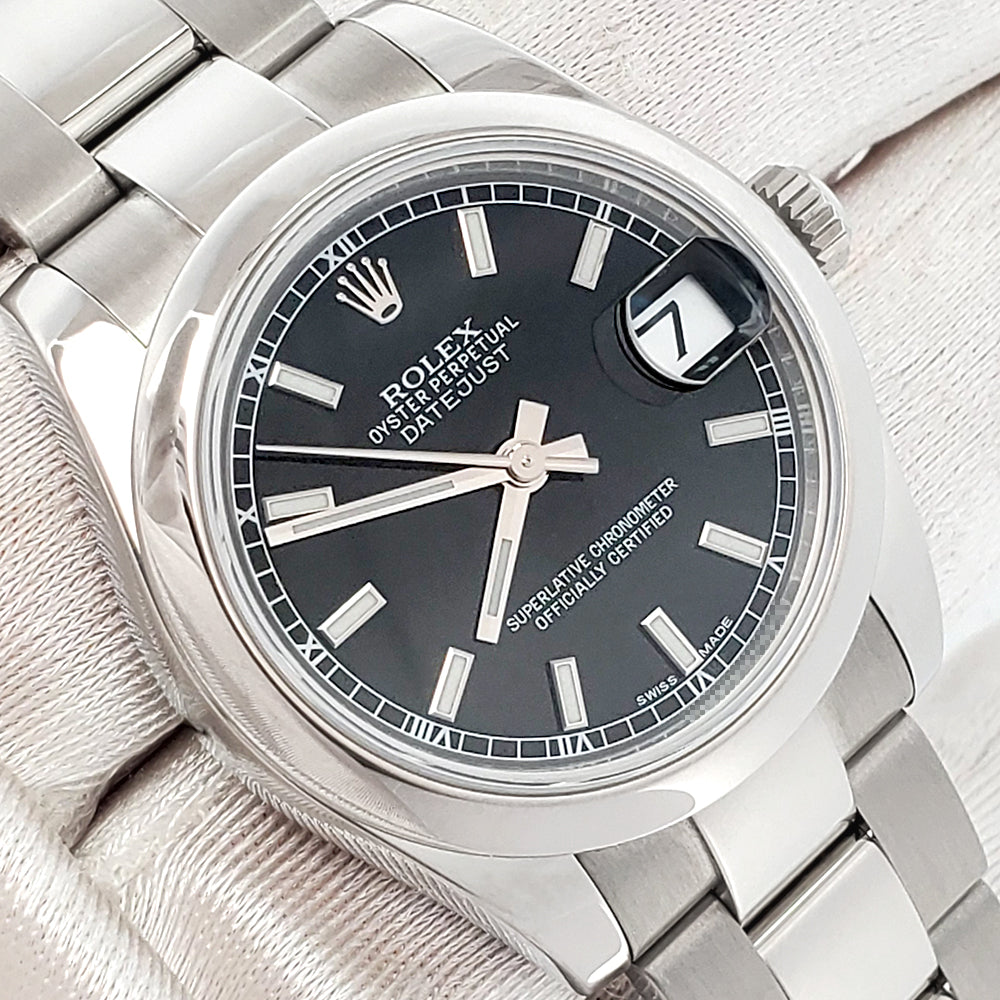 Rolex Datejust Midsize 31mm Black Index Steel Oyster Watch 178240 Papers/Serial Hang Tag