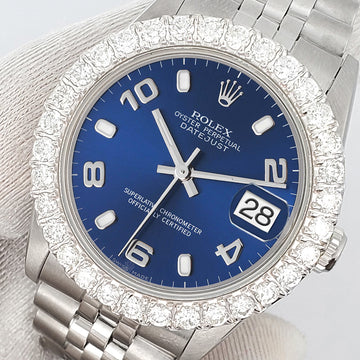 Rolex Datejust Midsize 31mm Blue Arabic Dial  2.25ct Diamond Bezel Jubilee Watch