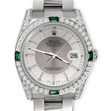 Rolex Datejust Silver Tuxedo Dial 36mm 2.5ct Custom Diamond Bezel 116200 Steel Watch