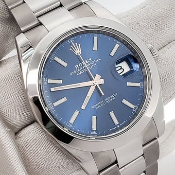 2019 Rolex Datejust 41 Blue Index Dial Oyster Steel Watch 126300 Box Papers
