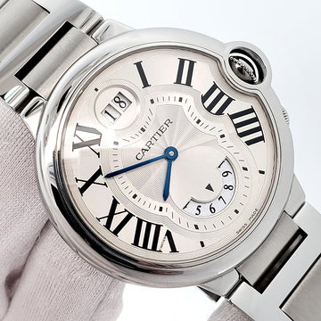 Cartier Ballon Bleu Dual Time Zone Steel Silver Roman Dial Watch 3194 W6920011