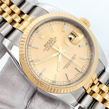 Rolex Datejust 36mm 2-Tone Yellow Gold/Steel Champagne Index Watch 116233 Box/Papers/Tag
