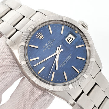 Rolex Oyster Perpetual Date Sunburst Sigma Rare Blue Index Dial Steel Oyster 34mm Watch 1501