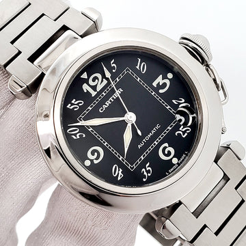 Cartier de Pasha C 35mm Black Arabic Dial Steel Watch 2324 W31043M7