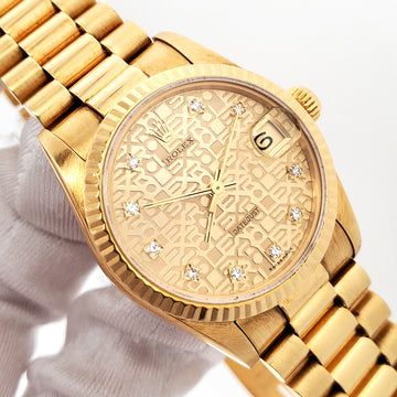 Unpolished Rolex President Datejust Champagne Jubilee Diamond Yellow Gold 31mm Watch 68278 Box Service Papers