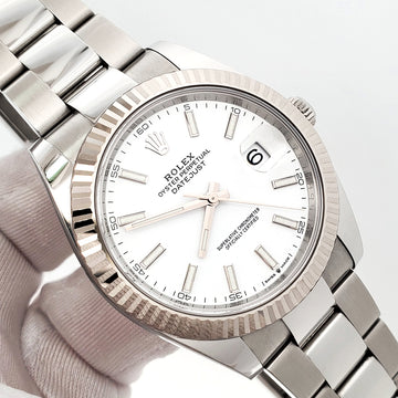 2023 Rolex Datejust 41 126334 White Index White Gold Fluted Steel Oyster Watch Box Papers