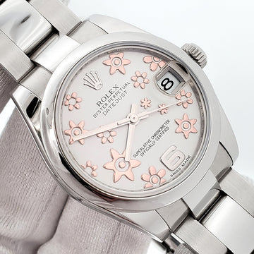 Rolex Datejust Midsize Rose Floral Dial Steel Oyster 31mm Watch 178240 Box/Apr