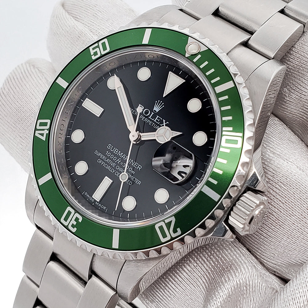 Rolex Submariner Date 40mm "Kermit" Black Green Bezel Steel Watch 16610LV Box Papers