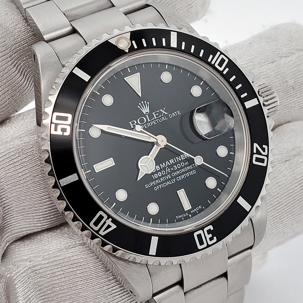 Shop Rolex Submariner Date 40mm Black Dial Watch 16610