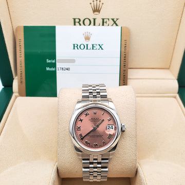 Rolex Datejust Midsize 31mm Salmon Roman Dial Steel Jubilee Watch 178240 Box Papers