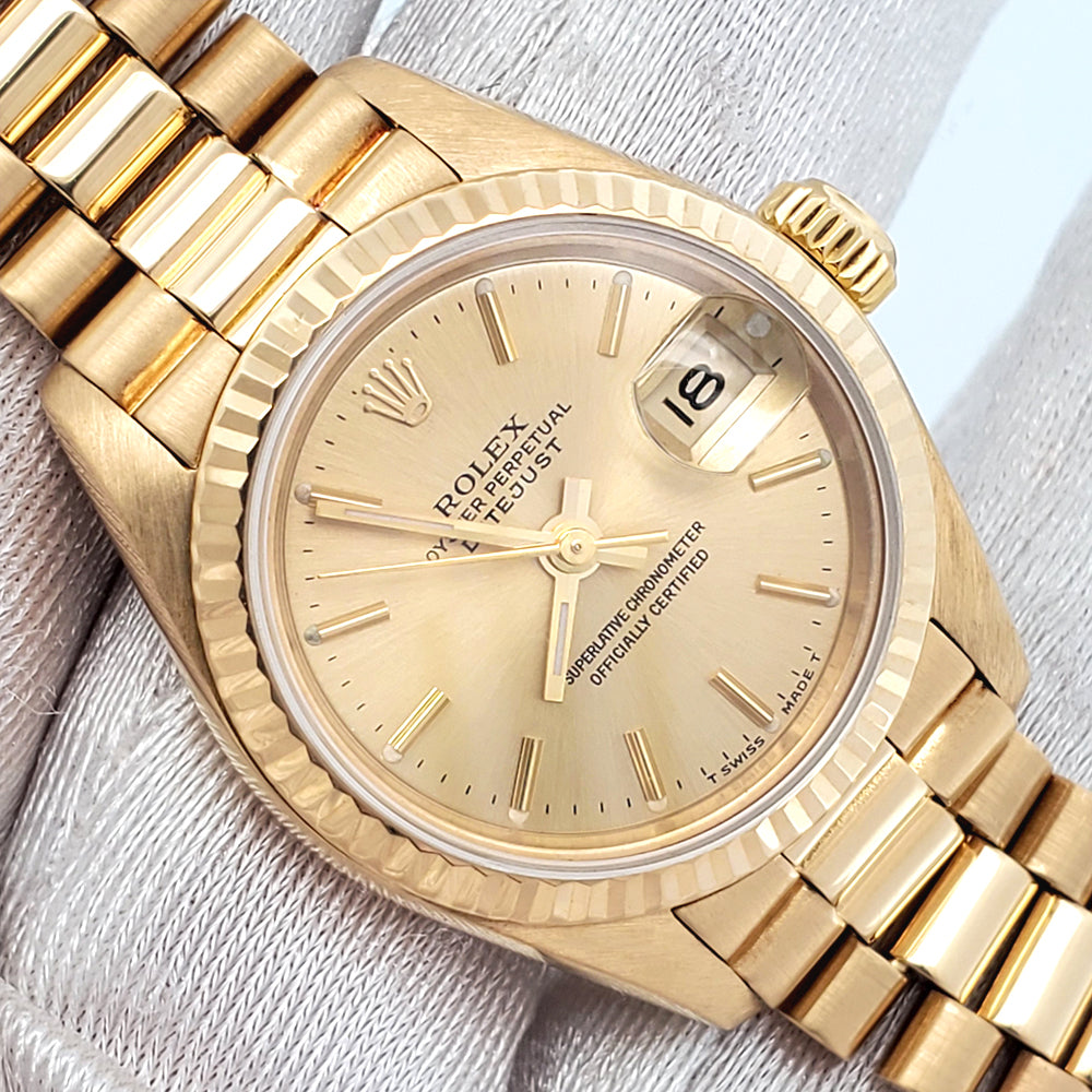 Rolex President Ladies Champagne Index Yellow Gold 26mm Watch 69178 Papers