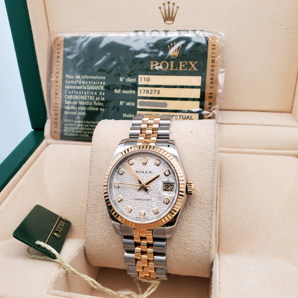 Rolex Datejust 31mm 178273 Factory Diamond Silver Jubilee 2-tone Yellow Gold/Steel Watch Box Papers