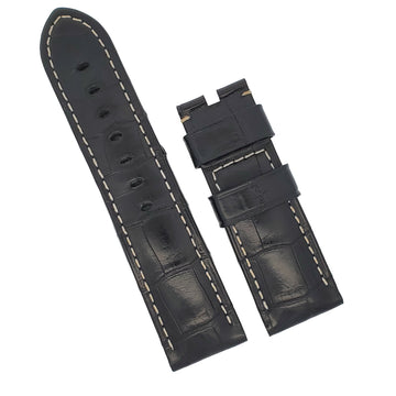 Panerai 24mm OEM Black Alligator Leather Strap for Tang Buckle