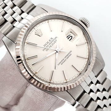Rolex Datejust Silver Dial White Gold Fluted Bezel Steel Jubilee 36mm Watch 16014