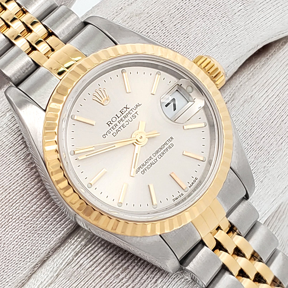 2000 Rolex Datejust 26mm 79173 Silver Index Dial Yellow Gold Fluted Bezel Jubilee Watch