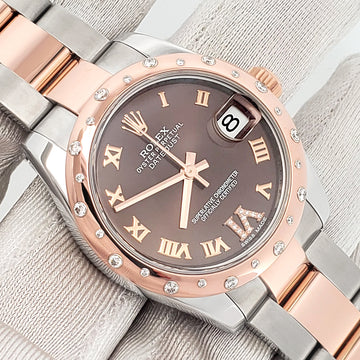 Rolex Datejust 31mm 2-tone Rose Gold/Steel Factory Scattered Diamond Bezel Chocolate VI Roman Watch 178341